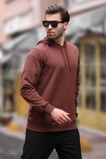 Acı Kahverengi Kapüşonlu Erkek Sweatshirt 7069