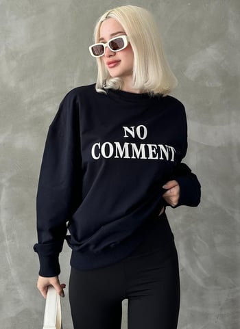Lacivert Bisiklet Yaka Baskılı Oversize Kadın Sweatshirt MG1902