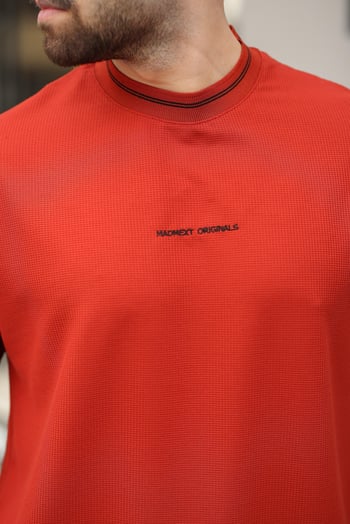 Kiremit Nakış Detaylı Basic Erkek T-shirt E7106