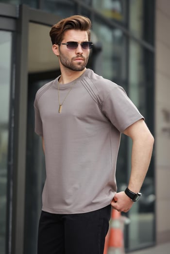 Kahverengi Bisiklet Yaka Basic Erkek T-shirt E7138