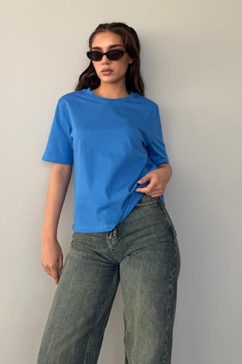 Saks %100 Pamuk Vatkalı Oversize Kadın T-shirt Mg2442