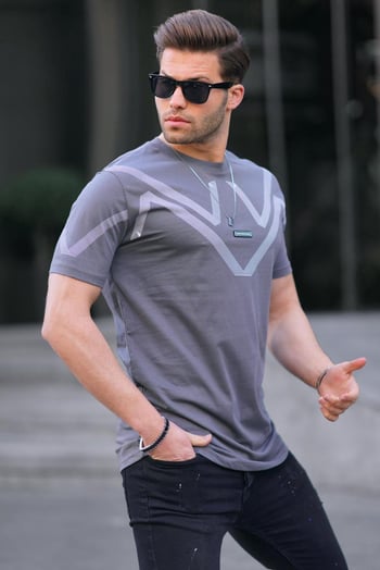 Madmext Men Smoke Gray T-shirt 5369