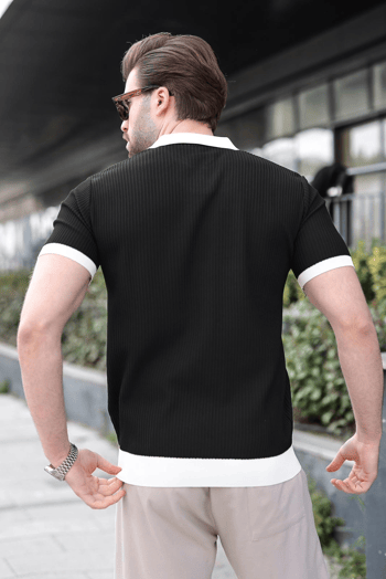 Siyah Polo Yaka Triko Erkek Tişört E7464