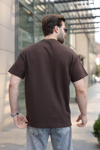 Acı Kahverengi Dikiş Detaylı Regular Fit Erkek Tişört E7183