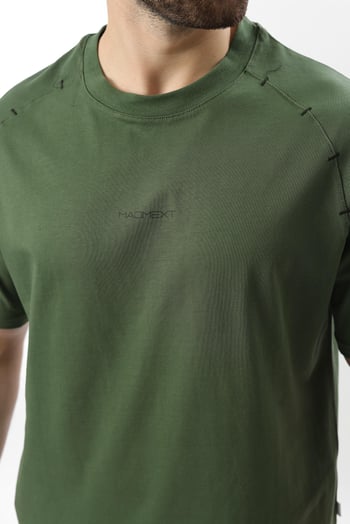 Haki Baskılı Nakış Detaylı Erkek T-shirt E7108