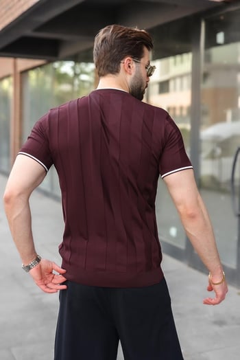 Mürdüm Bisiklet Yaka Regular Fit Triko Erkek Tişört E7487