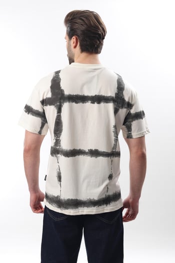 Ekru Bisiklet Yaka Baskılı Basic Erkek T-shirt E7109