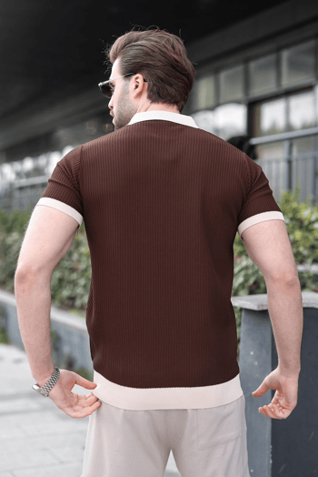 Kahverengi Polo Yaka Triko Erkek Tişört E7464