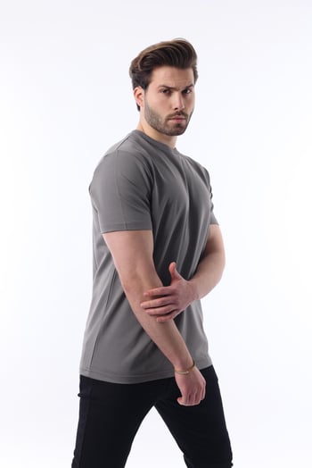 Füme Bisiklet Yaka Basic Kısa Kollu Tişört 7042
