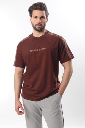 Acı Kahve Bisiklet Yaka Baskılı Erkek T-shirt E7110
