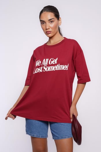Bordo Baskılı Oversize Tişört MG1532