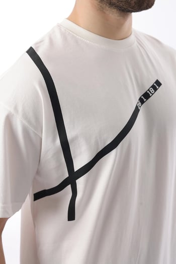 Ekru Bisiklet Yaka Şerit Detaylı Pamuklu Erkek T-shirt E7033