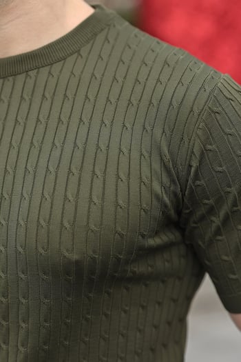 Haki Bisiklet Yaka Triko Erkek Tişört E7468