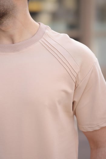 Bej Bisiklet Yaka Basic Erkek T-shirt E7138