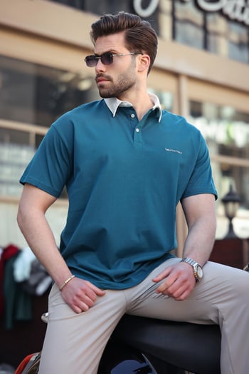 Madmext Petrol Yeşili Düğmeli Polo Yaka Erkek T-shirt E7119
