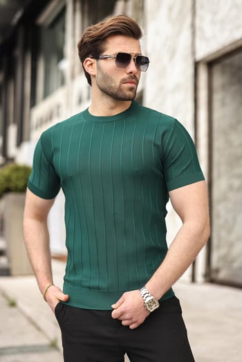 Madmext Erkek Nefti Yeşili Triko Tişört 5684