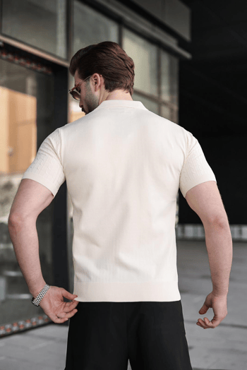 Taş Rengi Slim Fit Polo Yaka Triko Erkek Tişört E7472