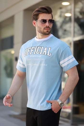 Men Printed Blue Oversize T-Shirt