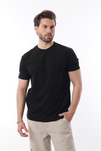 Siyah Bisiklet Yaka Basic Kısa Kollu Tişört 7042