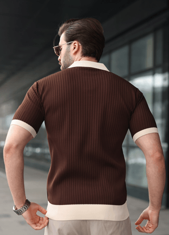 Kahverengi Polo Yaka Triko Erkek Tişört E7471