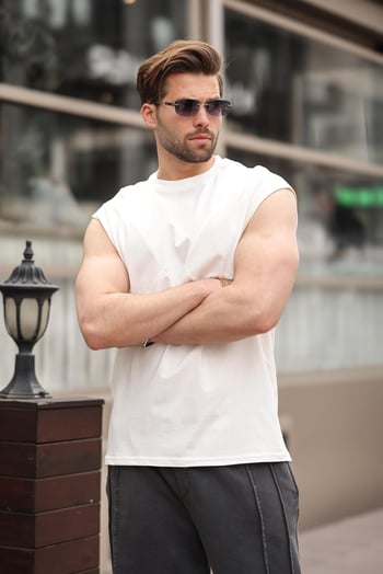 Ekru Kolsuz %100 Pamuklu Basic Erkek T-shirt E7137