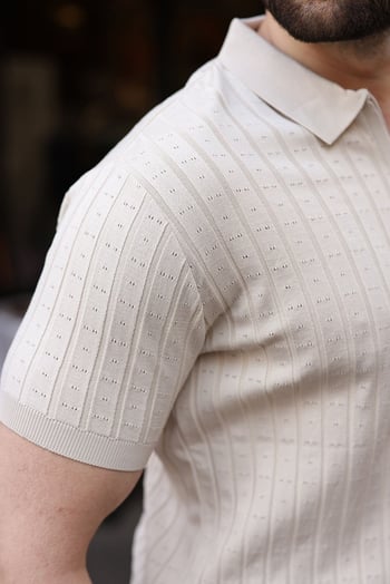 Taş Rengi Polo Yaka Slim Fit Triko Erkek Tişört E7465