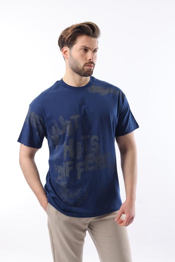 Lacivert Baskılı Erkek T-shirt E7115