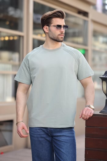 Mint Yeşili Bisiklet Yaka Basic Erkek T-shirt E7138