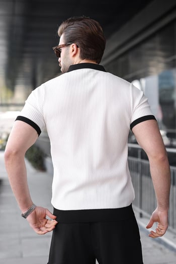Beyaz Polo Yaka Triko Erkek Tişört E7464