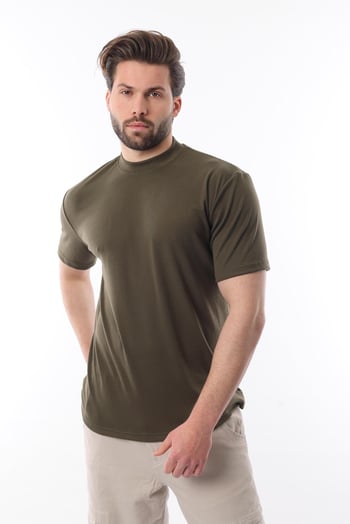 Haki Bisiklet Yaka Basic Erkek T-shirt E7113