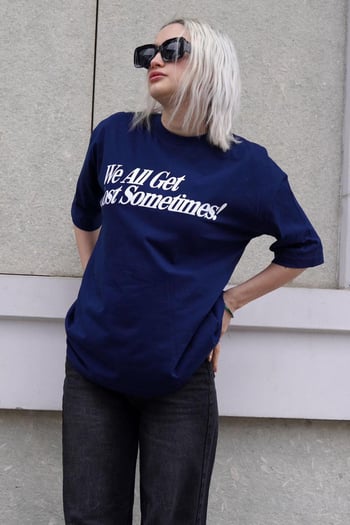 Mavi Baskılı Oversize Tişört MG1532