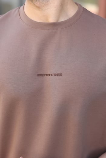 Kahverengi Bisiklet Yaka Oversize Erkek Tişört E7176
