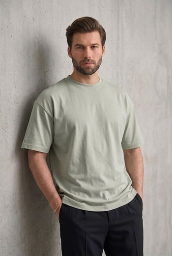 Erkek Çağla Yeşili Oversize Fit Basic Tişört 6066