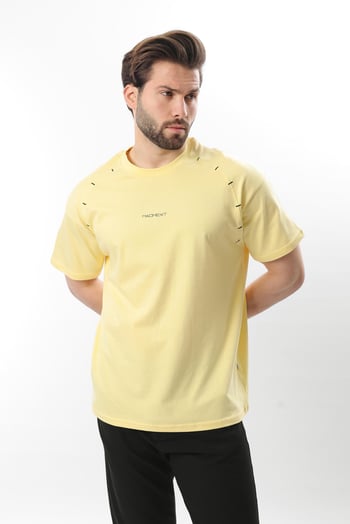 Sarı Baskılı Nakış Detaylı Erkek T-shirt E7108