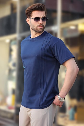 Madmext Lacivert OverFit Erkek T-shirt E7130