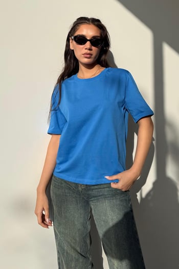 Saks %100 Pamuk Vatkalı Oversize Kadın T-shirt Mg2442