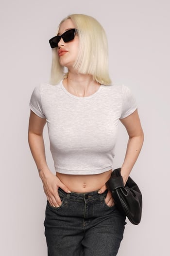 Gri Basic Kadın Tişört / Vücuda Oturan Kesim MG1681