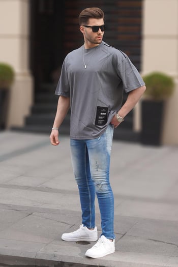 Füme Desenli Oversize Erkek Tişört 7004