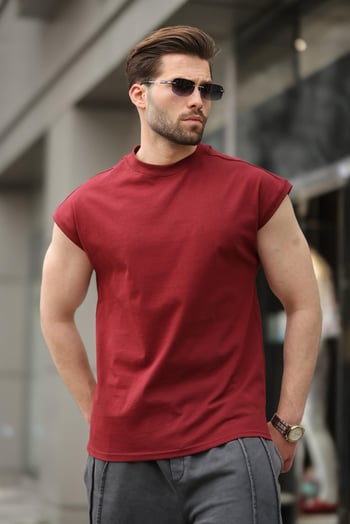 Bordo Yarım Kol Erkek Basic Tişört E7136