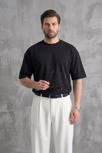 Erkek Siyah Oversize Fit Basic Tişört 6066