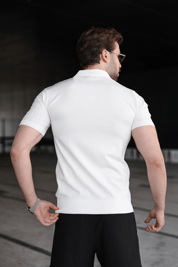 Beyaz Slim Fit Polo Yaka Triko Erkek Tişört E7472