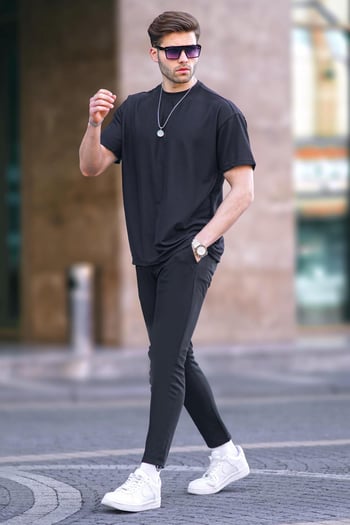 Siyah Basic Oversize Erkek Tişört 7010