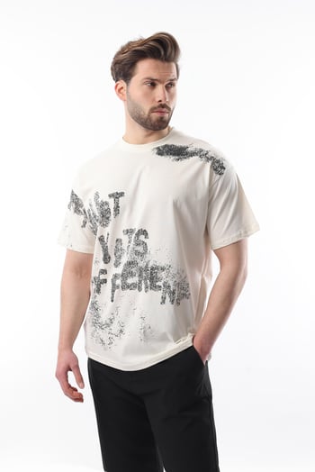 Ekru Baskılı Erkek T-shirt E7115