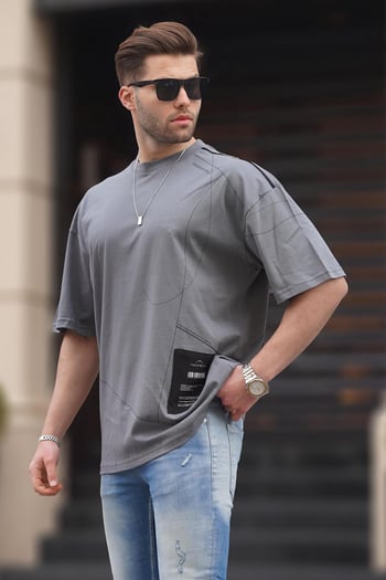 Füme Desenli Oversize Erkek Tişört 7004