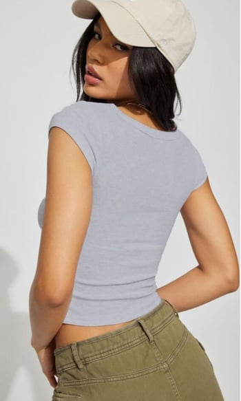 Madmext Gri Geniş Yaka Kadın T-shirt Mg2341