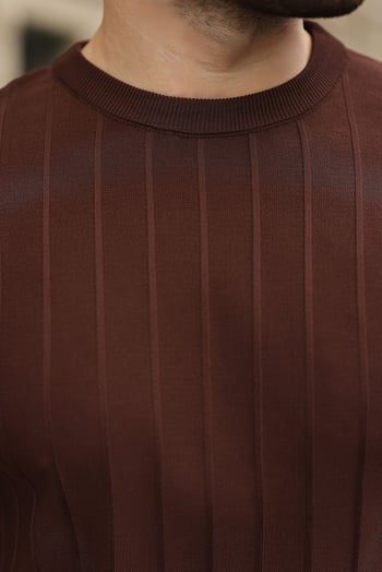 Madmext Erkek Kahverengi Triko Tişört 5684