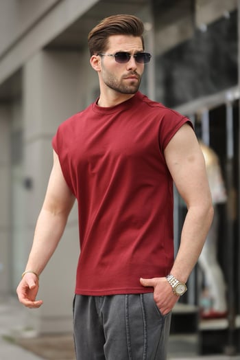 Bordo Yarım Kol Erkek Basic Tişört E7136