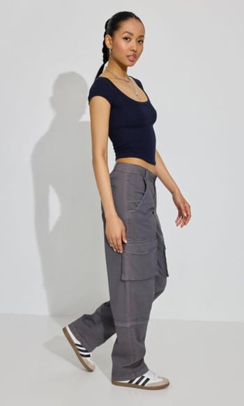 Madmext Lacivert Geniş Yaka Kadın T-shirt Mg2341