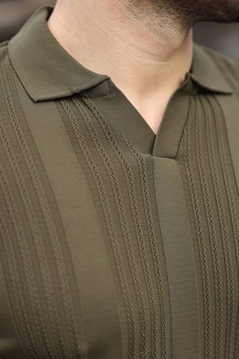 Haki Polo Yaka Triko Erkek Tişört E7469