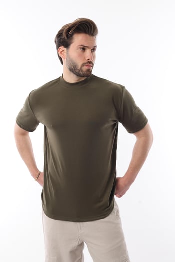 Haki Bisiklet Yaka Basic Erkek T-shirt E7113